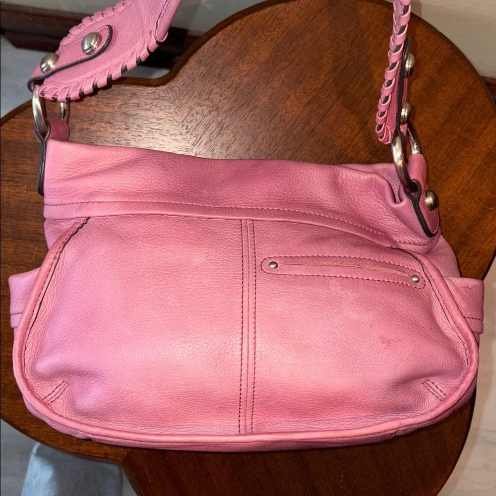 B Makowsky  shoulder bag  satchel smooth leather  faded rose  whip stitch strap - Picture 7 of 17